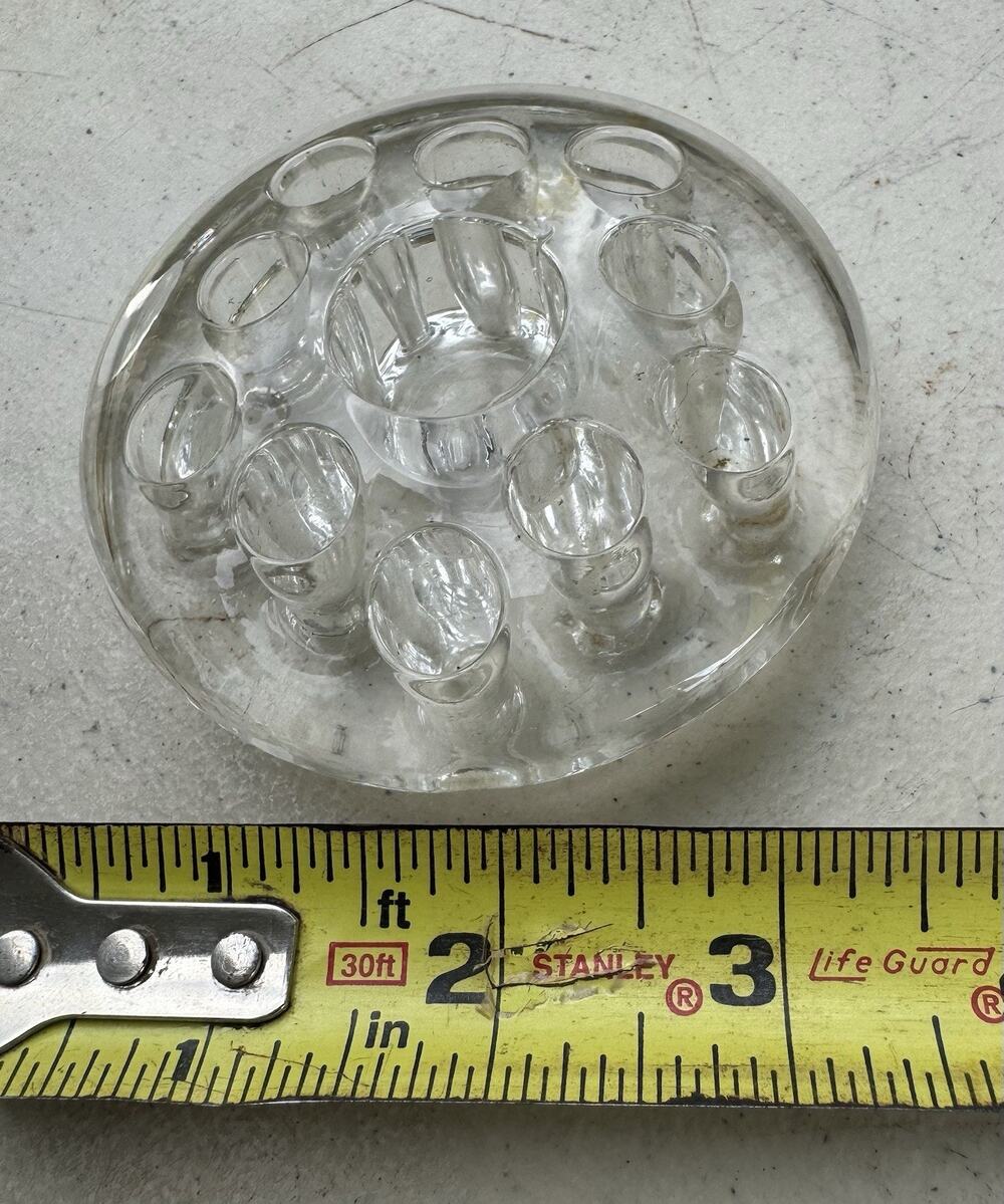 Vintage Clear Glass Round Flower Frog 9 Holes 3" by 1 1/4" (F-1)